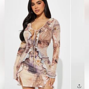 Fashion Nova Multicolor Long Sleeve Dress
